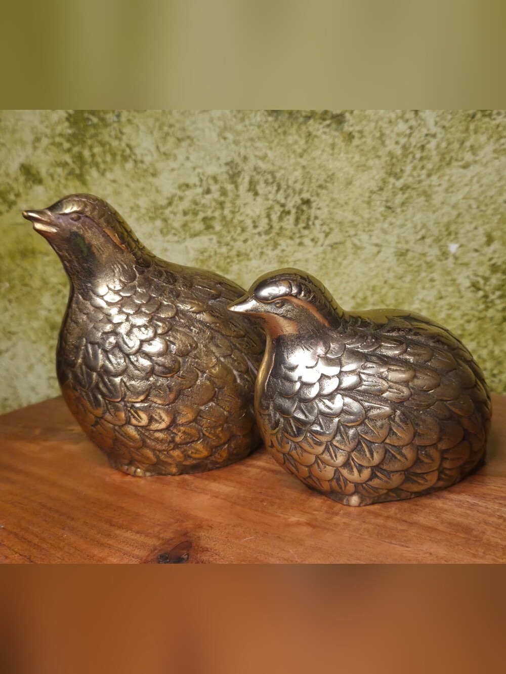 Vintage MCM Brass Decorative Quail Figurines, Hollow Graduated Sizes, KOREA